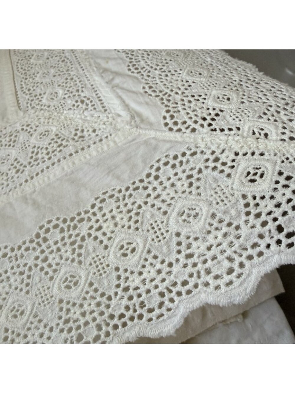 Vintage White 1 King Bedsheet And 2 King Shams Pillowcases Crochet Lace Borders - Picture 6 of 16